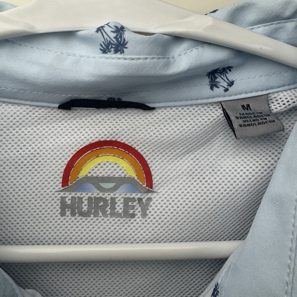 Hurley Shirt Mens Medium Blue Hawaiian Palm Tree Beach Casual Button Up Top - Picture 8 of 10